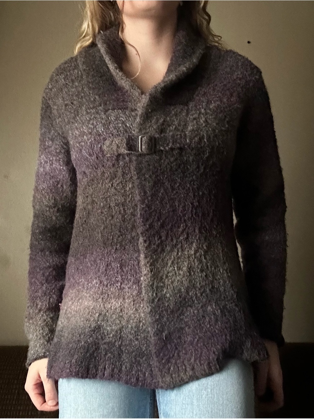 Vintage Woolrich Purple Space Dye Boucle Cardigan Large